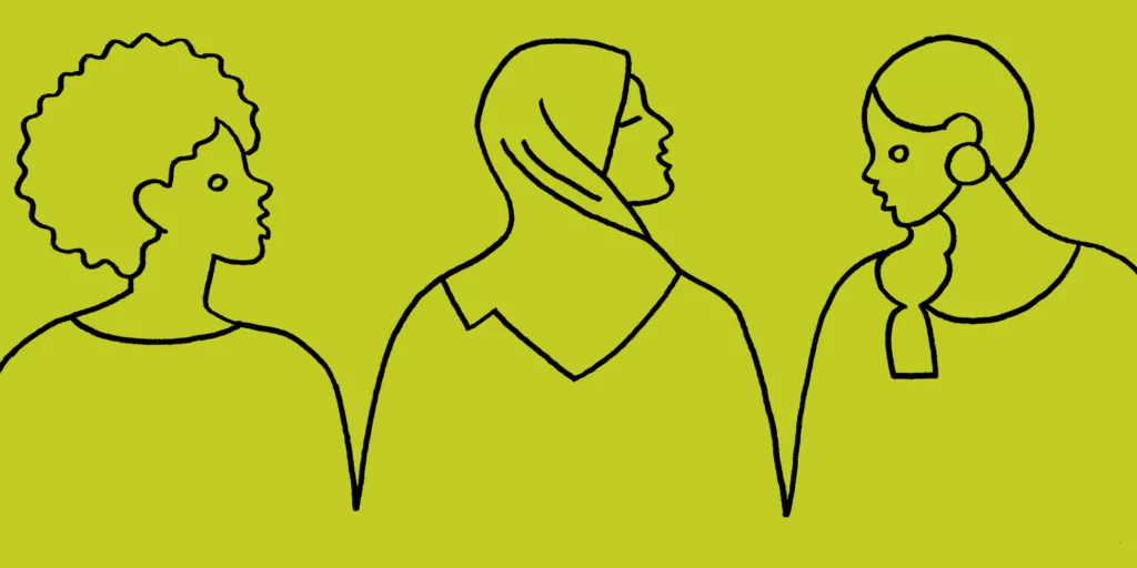 Line drawing of people from different communities